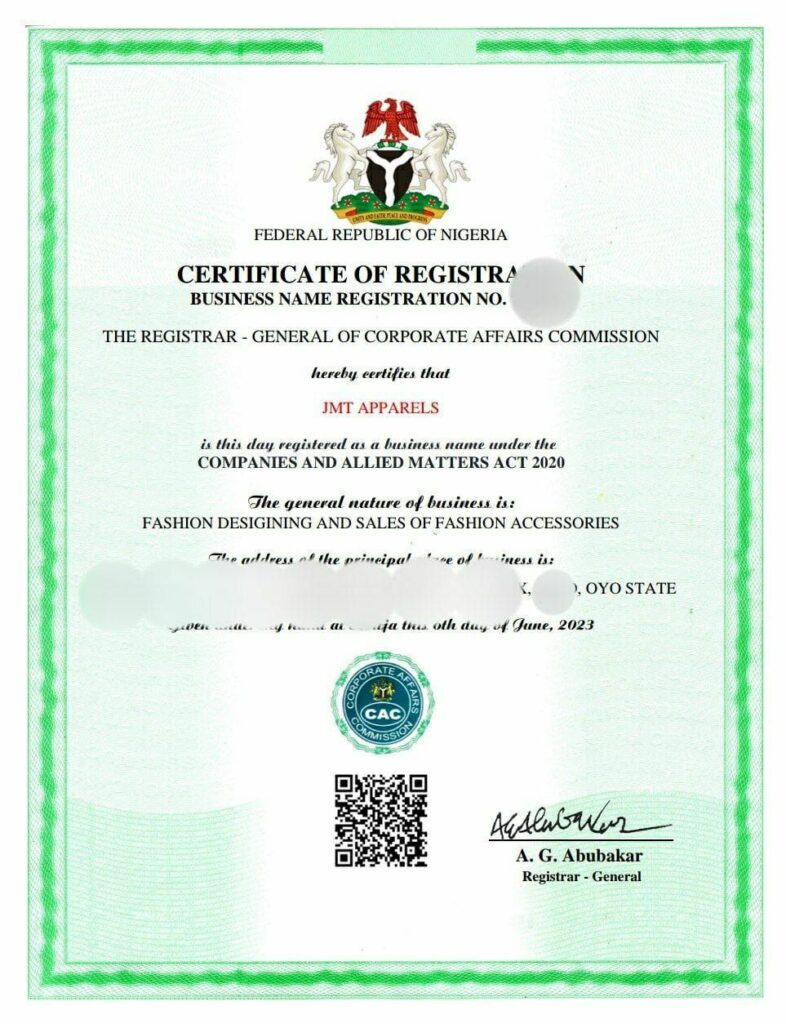 Business name registration In NIgeria