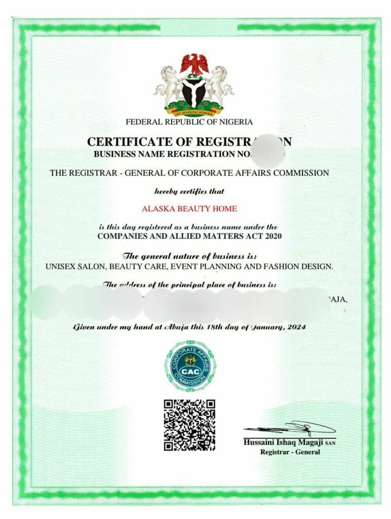 Business name registration In NIgeria