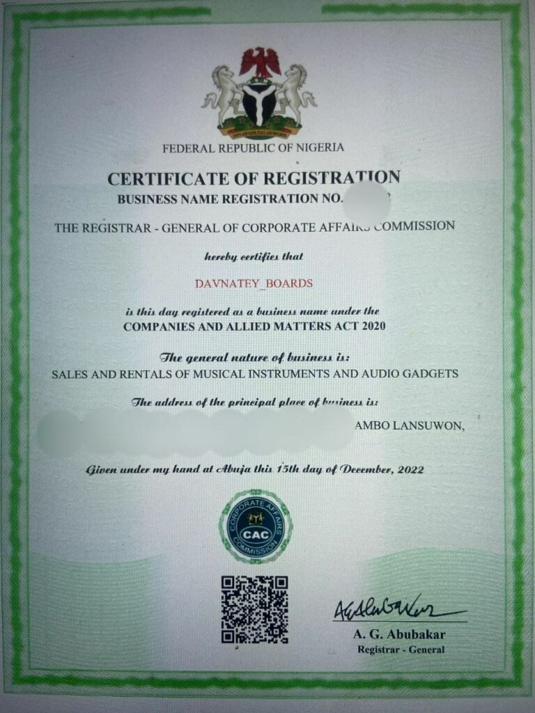 Business name registration In NIgeria